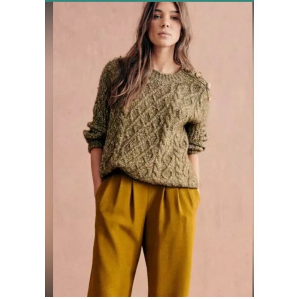 Sézane James jumper twisted Knit chunky sweather Wool Blend Olive Green - XL